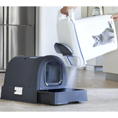 Dark-Grey Hooded Cat Litter Box