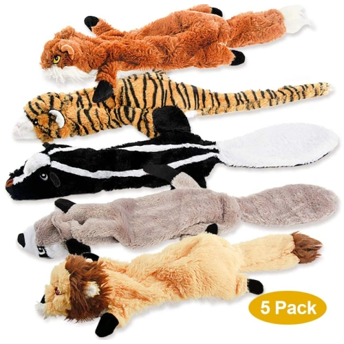 5 Pack Two Squeaky Cute Animals dog toys
