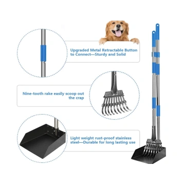 Long Handle Pet Poop Tray and Rake Set