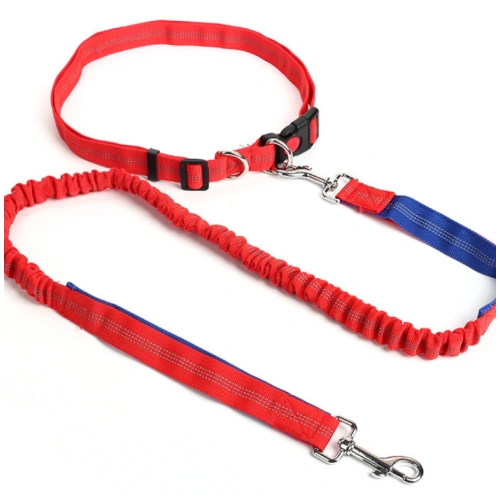 Multicolor nylon adjustable hands free dog bungee leads