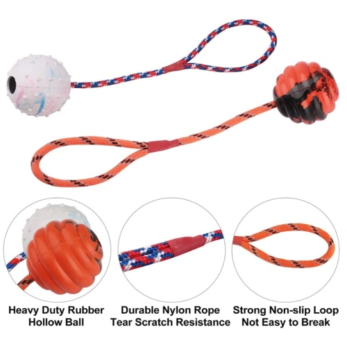 2 Pcs Dog Training Ball on Rope
