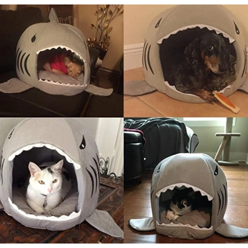 Washable Shark Pet House Cave Bed