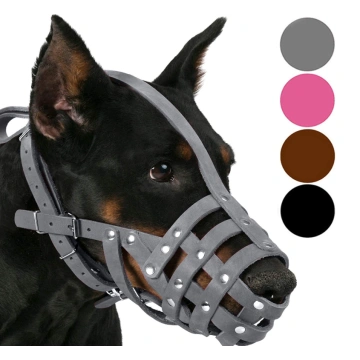 Pink Gray Leather Dog Muzzle